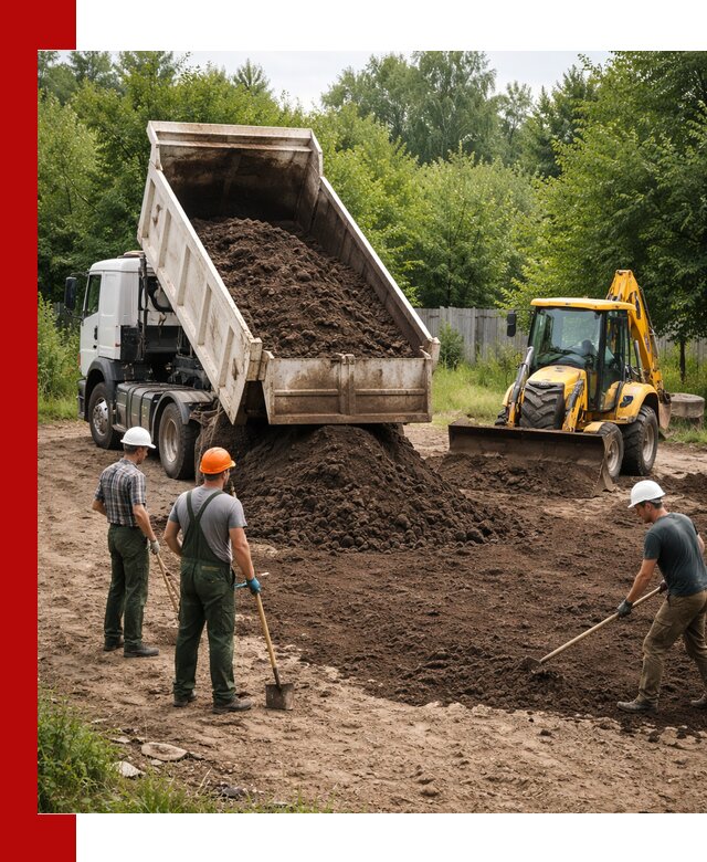 Доставка и укладка грунта для выравнивания участка в Клинцах