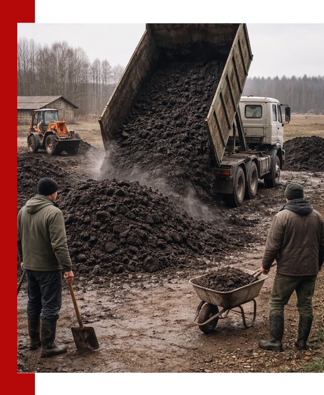 Доставка низинного торфа с разгрузкой и доставкой в Клинцах