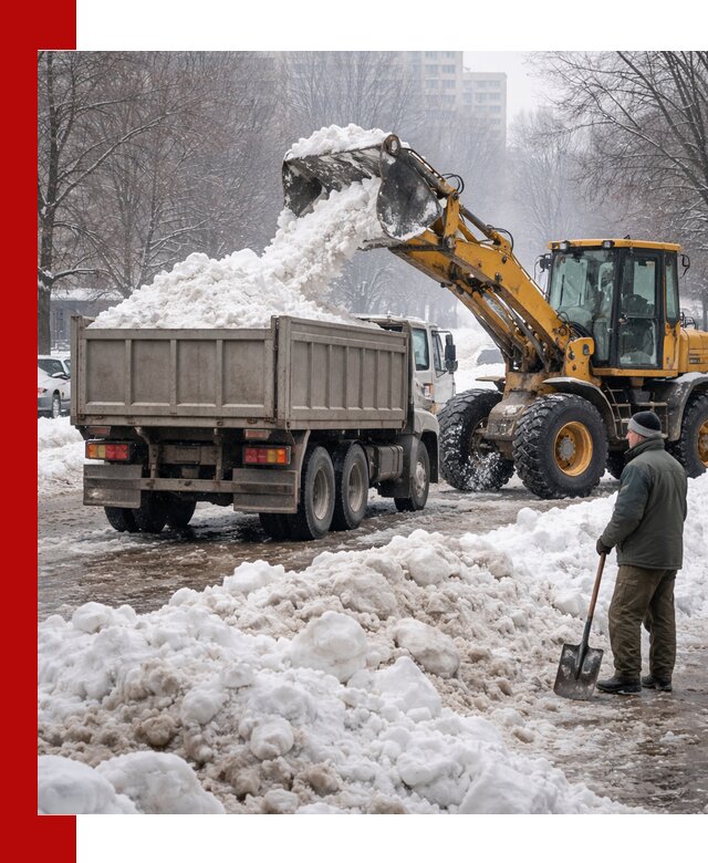 Вывоз снега грузовой техникой в Клинцах оперативно и чисто