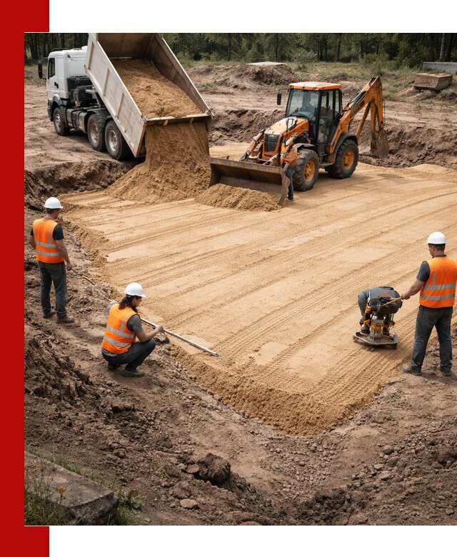 Устройство песчаной подушки для фундаментов и дорог в Клинцах